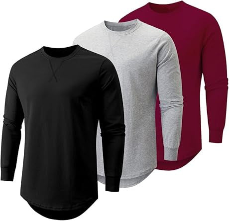 🔥Mens 3 Pack Cotton Hipster Hip Hop Longline Crewneck T-Shirt