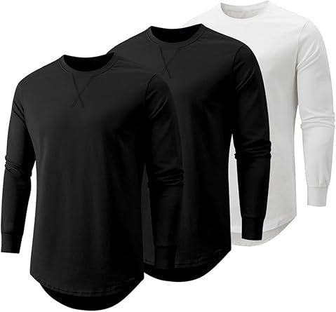 🔥Mens 3 Pack Cotton Hipster Hip Hop Longline Crewneck T-Shirt