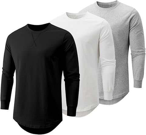 🔥Mens 3 Pack Cotton Hipster Hip Hop Longline Crewneck T-Shirt