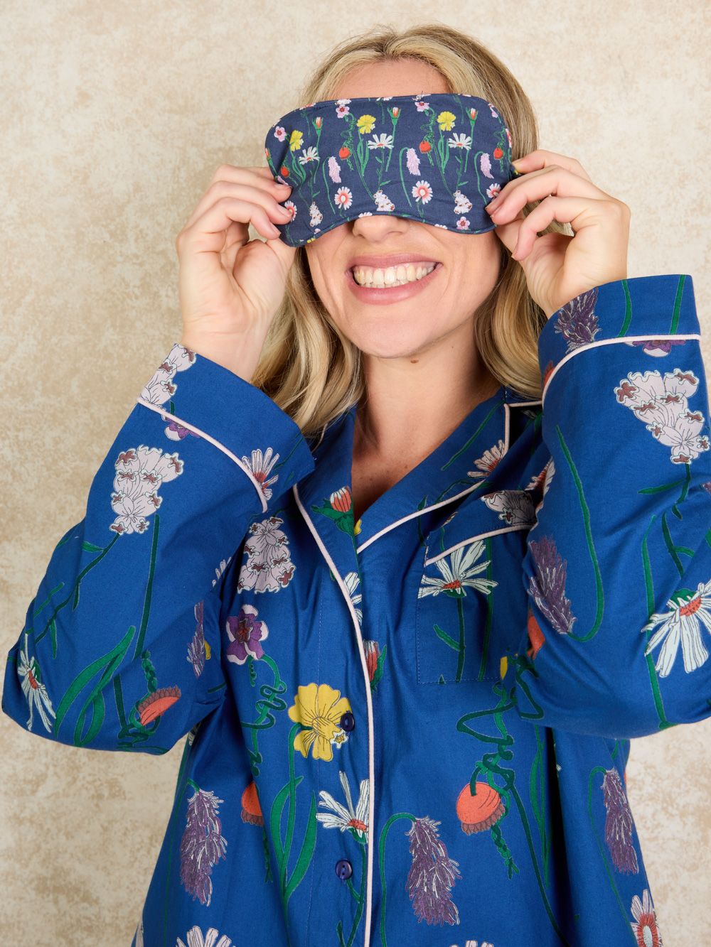 Eye Mask Cotton Navy Field Flower