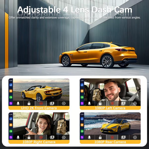 1080P HD 4 Lens 360° Dashcam for 24-hour Parking Monitoring With WiFi Link，3.16-Inch IPS Screen