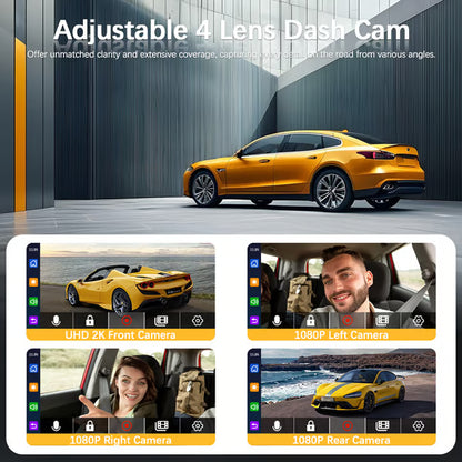 1080P HD 4 Lens 360° Dashcam for 24-hour Parking Monitoring With WiFi Link，3.16-Inch IPS Screen