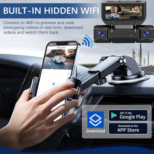 1080P HD 4 Lens 360° Dashcam for 24-hour Parking Monitoring With WiFi Link，3.16-Inch IPS Screen