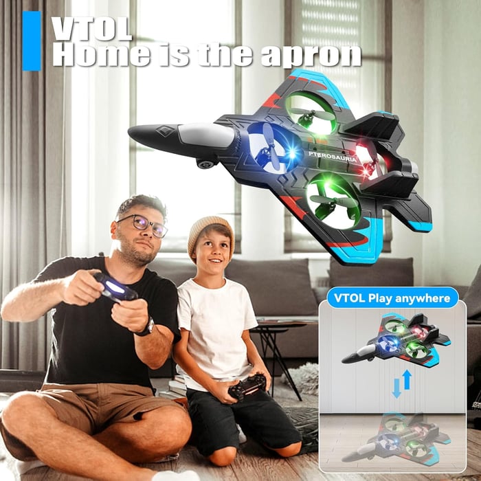 ✈️Stunt RC Fighter! 360° Rolling + Vertical Takeoff/Landing, 3 Speed Modes + Colorful LED, Create New Flying Fun～