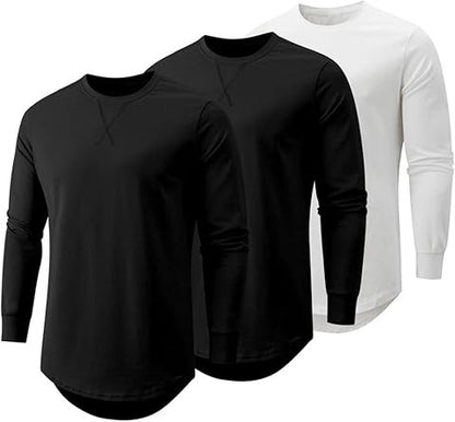 🔥Mens 3 Pack Cotton Hipster Hip Hop Longline Crewneck T-Shirt