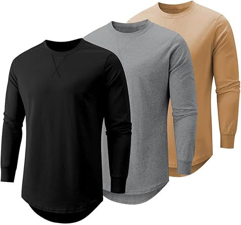 🔥Mens 3 Pack Cotton Hipster Hip Hop Longline Crewneck T-Shirt