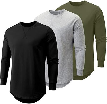 🔥Mens 3 Pack Cotton Hipster Hip Hop Longline Crewneck T-Shirt