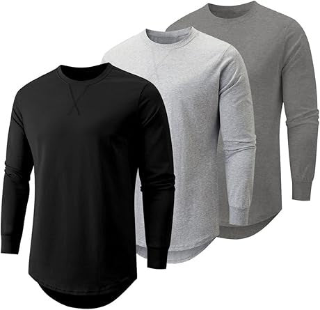 🔥Mens 3 Pack Cotton Hipster Hip Hop Longline Crewneck T-Shirt