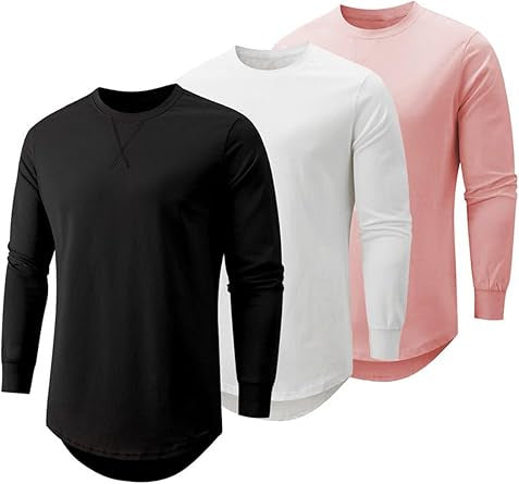 🔥Mens 3 Pack Cotton Hipster Hip Hop Longline Crewneck T-Shirt
