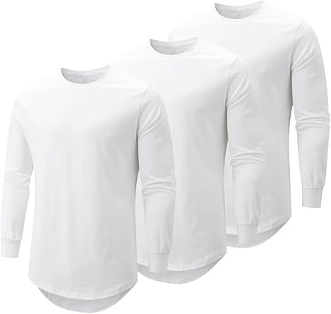 🔥Mens 3 Pack Cotton Hipster Hip Hop Longline Crewneck T-Shirt