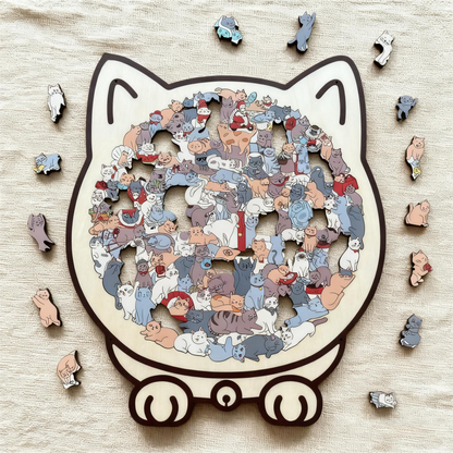 🎁Christmas Sale 49% OFF🎅135-Piece Morandi-Colored Cat Shaped Wooden Jigsaw Puzzle