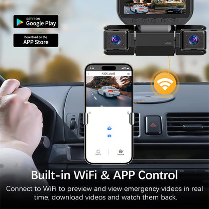 1080P HD 4 Lens 360° Dashcam for 24-hour Parking Monitoring With WiFi Link，3.16-Inch IPS Screen