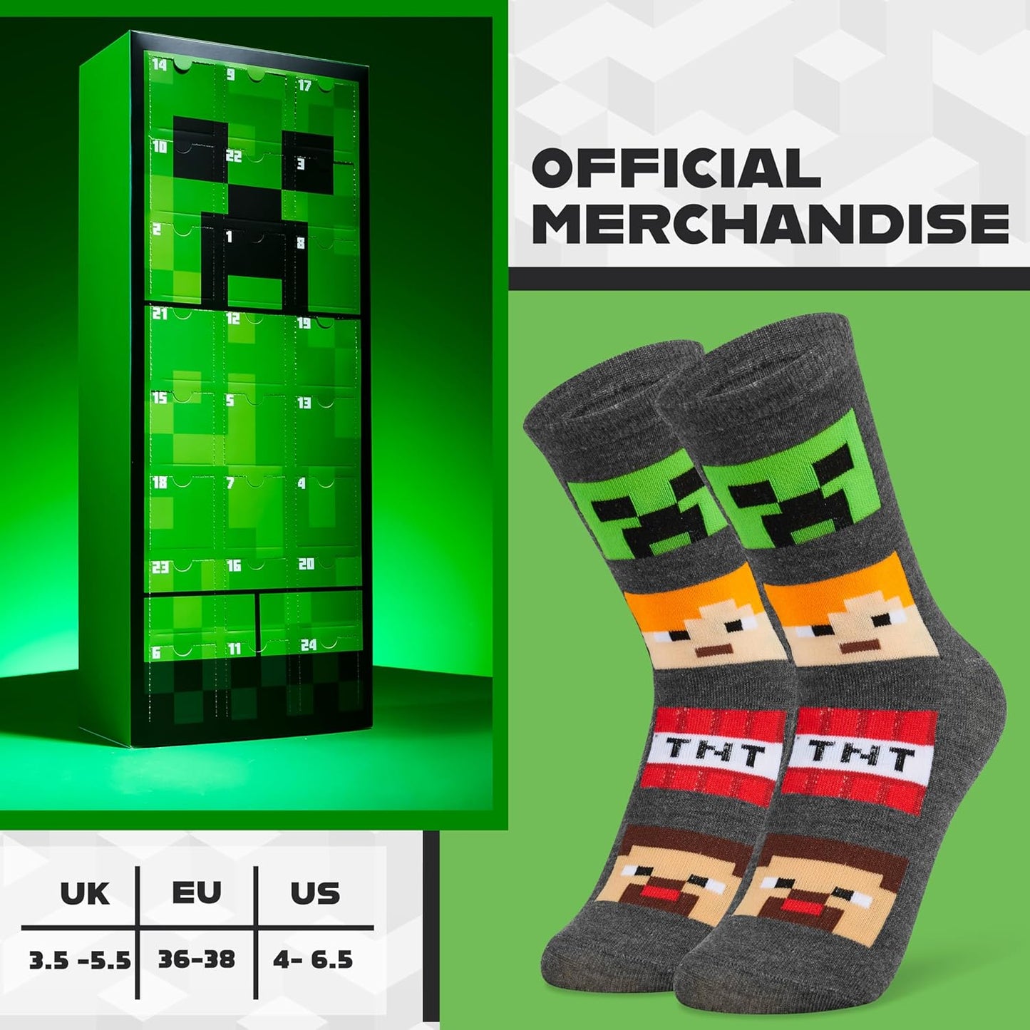 Minecraft 2025 Advent Calendar: 24 Gamer Socks for Kids & Teens 🎮🎄