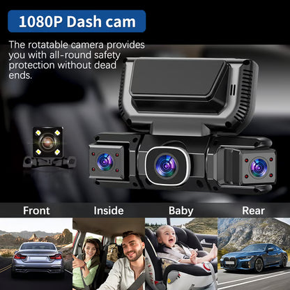 1080P HD 4 Lens 360° Dashcam for 24-hour Parking Monitoring With WiFi Link，3.16-Inch IPS Screen