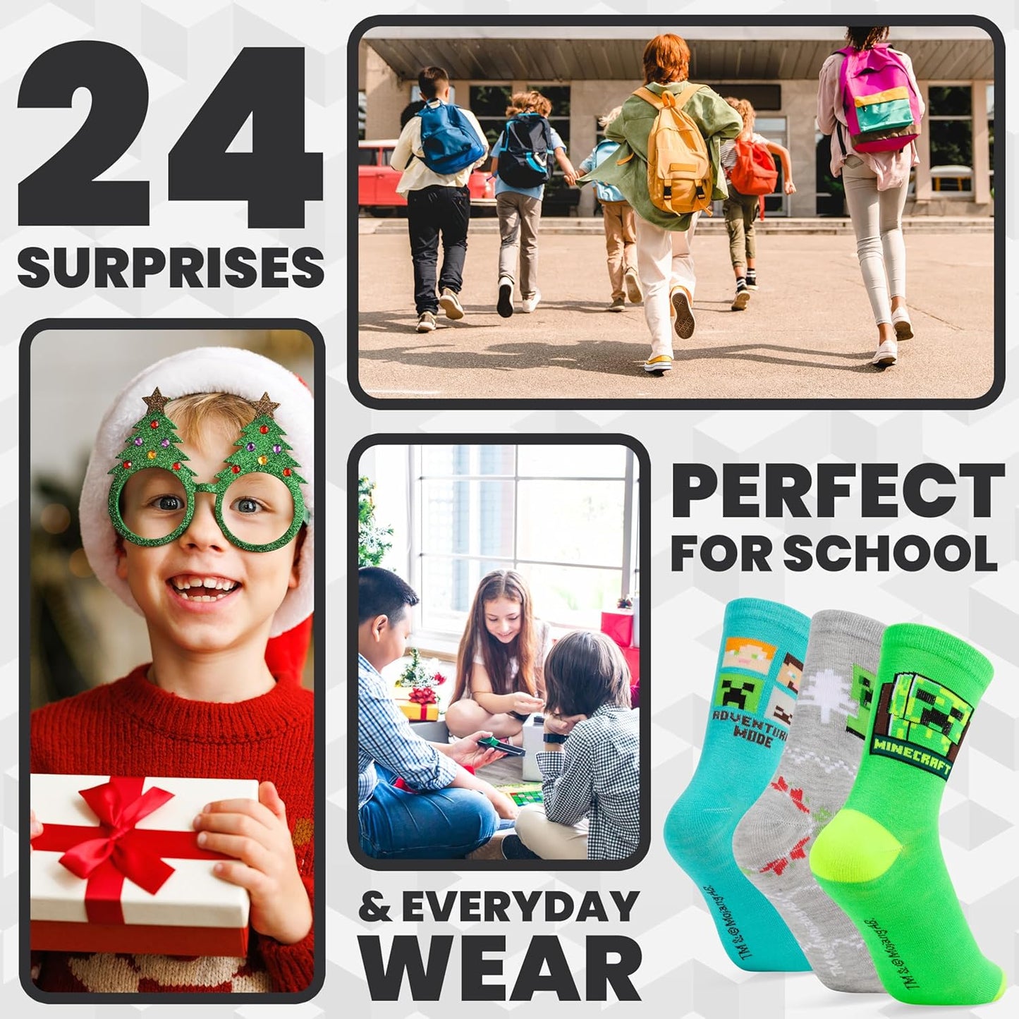 Minecraft 2025 Advent Calendar: 24 Gamer Socks for Kids & Teens 🎮🎄