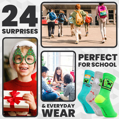 Minecraft 2025 Advent Calendar: 24 Gamer Socks for Kids & Teens 🎮🎄