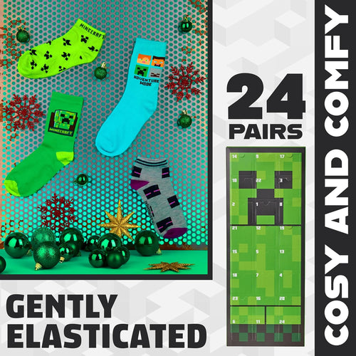 Minecraft 2025 Advent Calendar: 24 Gamer Socks for Kids & Teens 🎮🎄