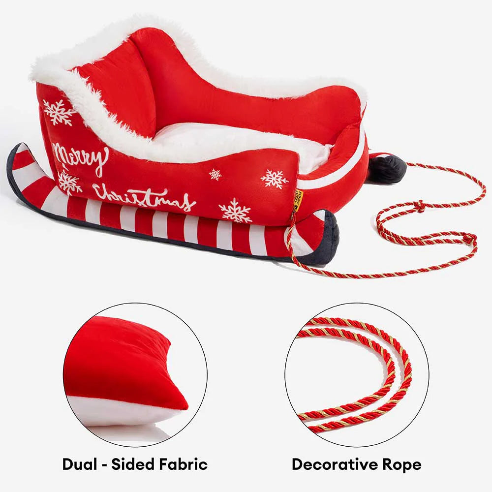 🎁🔥Festive Plush Cozy Dog Bed - Christmas Sleigh
