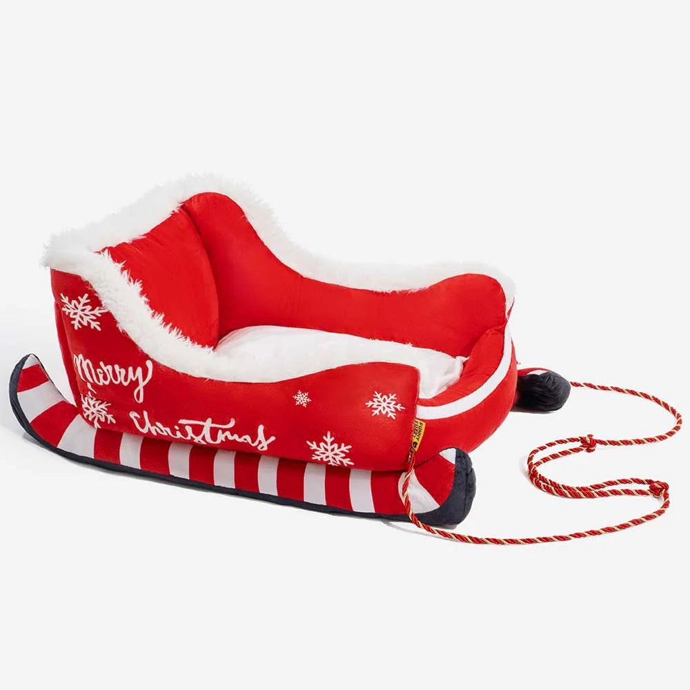 🎁🔥Festive Plush Cozy Dog Bed - Christmas Sleigh