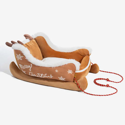 🎁🔥Festive Plush Cozy Dog Bed - Christmas Sleigh