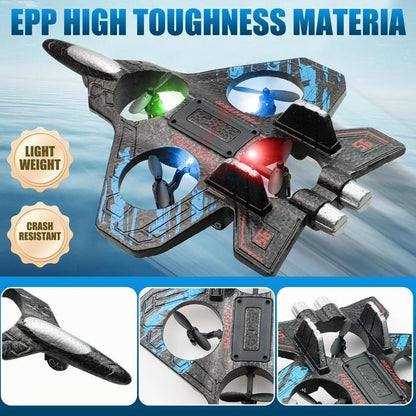 ✈️Stunt RC Fighter! 360° Rolling + Vertical Takeoff/Landing, 3 Speed Modes + Colorful LED, Create New Flying Fun～