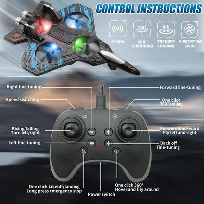 ✈️Stunt RC Fighter! 360° Rolling + Vertical Takeoff/Landing, 3 Speed Modes + Colorful LED, Create New Flying Fun～