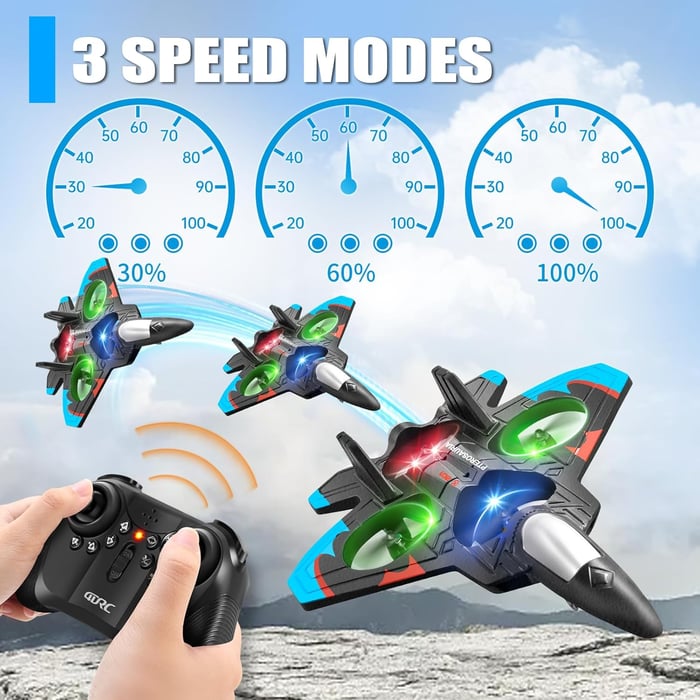 ✈️Stunt RC Fighter! 360° Rolling + Vertical Takeoff/Landing, 3 Speed Modes + Colorful LED, Create New Flying Fun～