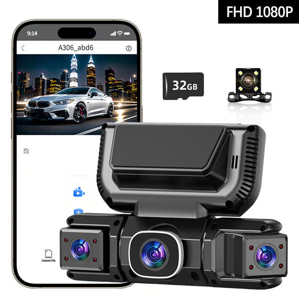 1080P HD 4 Lens 360° Dashcam for 24-hour Parking Monitoring With WiFi Link，3.16-Inch IPS Screen